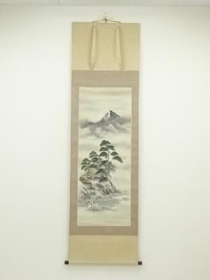 平野雪洲筆　彩色山水　肉筆絹本掛軸（共箱）
